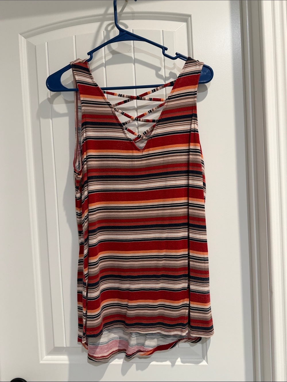 Maurices Striped V-Neck Sleeveless Tank Top - Red, Black, Cream
